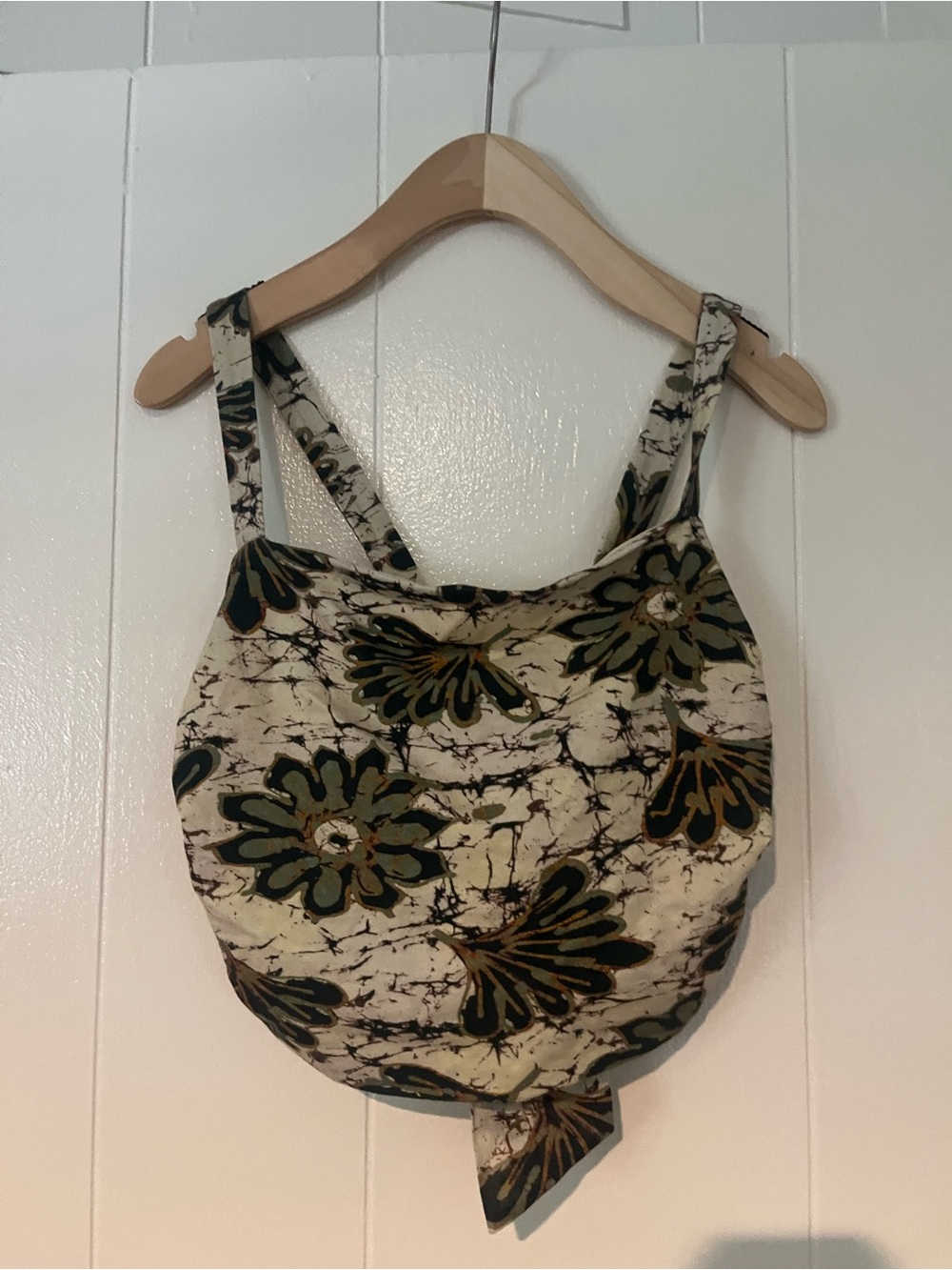 Free People Cream Floral Tie-Front Camisole with Green Floral Accents- medium